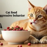 Cat growling over food bowl displaying signs of food aggression